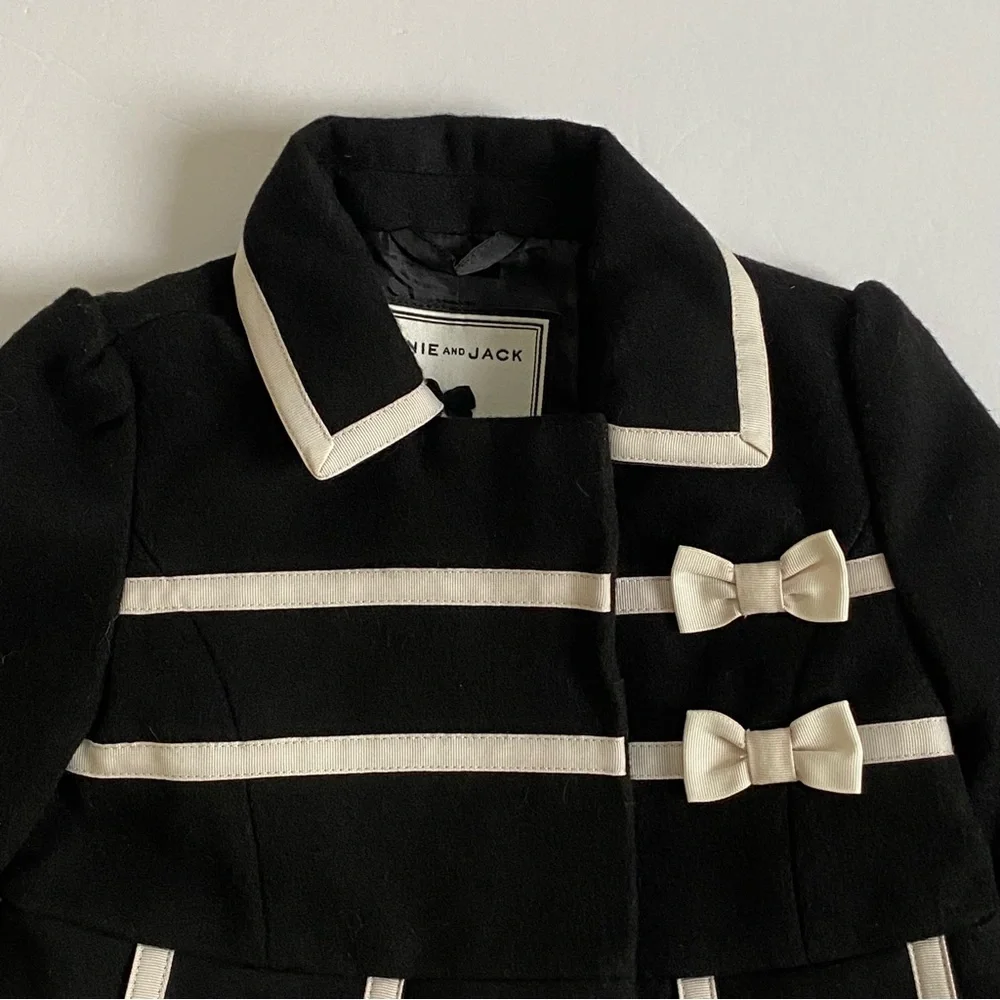 Janie and Jack Jacket Size 3 6 Months Black Winter Formal Dressy White Bows EUC